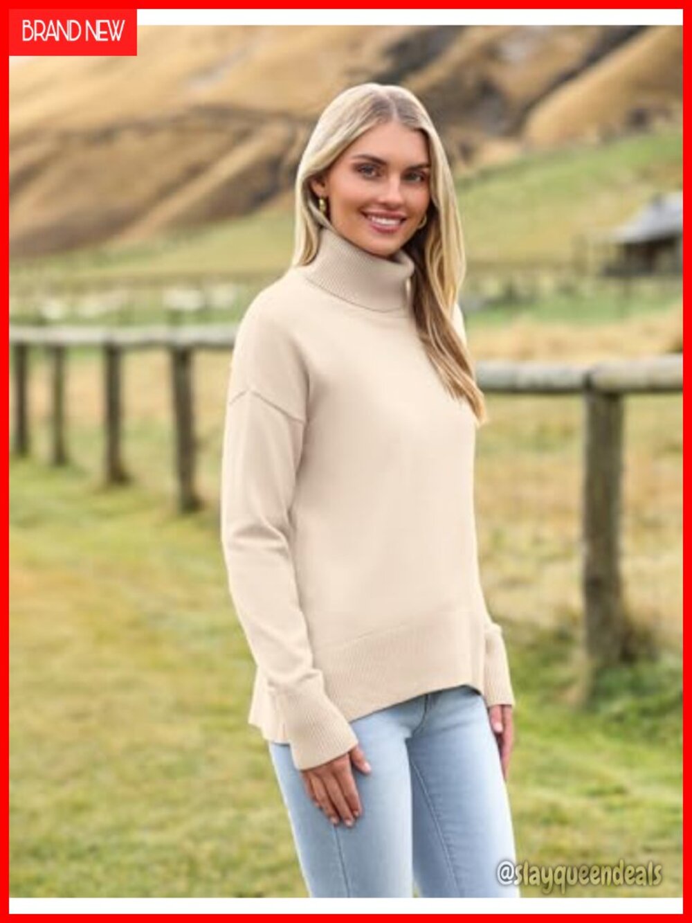Women's Turtleneck Sweater Pullover Chunky Knitted Long Sleeve - Picture 2 of 4